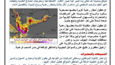 الأرصاد الجوية: نتوقع استمرار تأثر بلادنا بأمطار رعدية ورياح شديدة خلال الـ48 ساعة القادمة