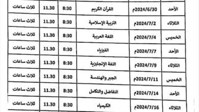 تعرف على جدول امتحانات الثانوية العامة للعام الجاري في القسمين العلمي والأدبي (وثائق)