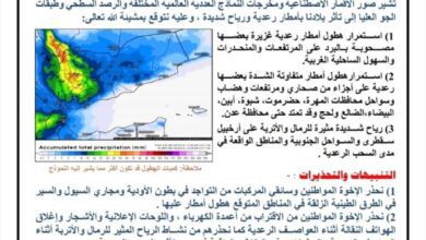 الأرصاد: أمطار رعدية غزيرة ورياح شديدة ستتأثر بها بلادنا خلال الـ 72 ساعة القادمة