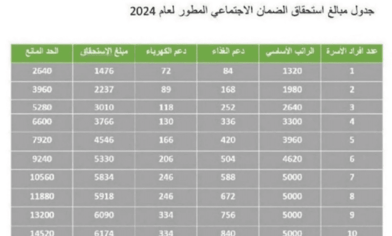 سلم رواتب الضمان الاجتماعي