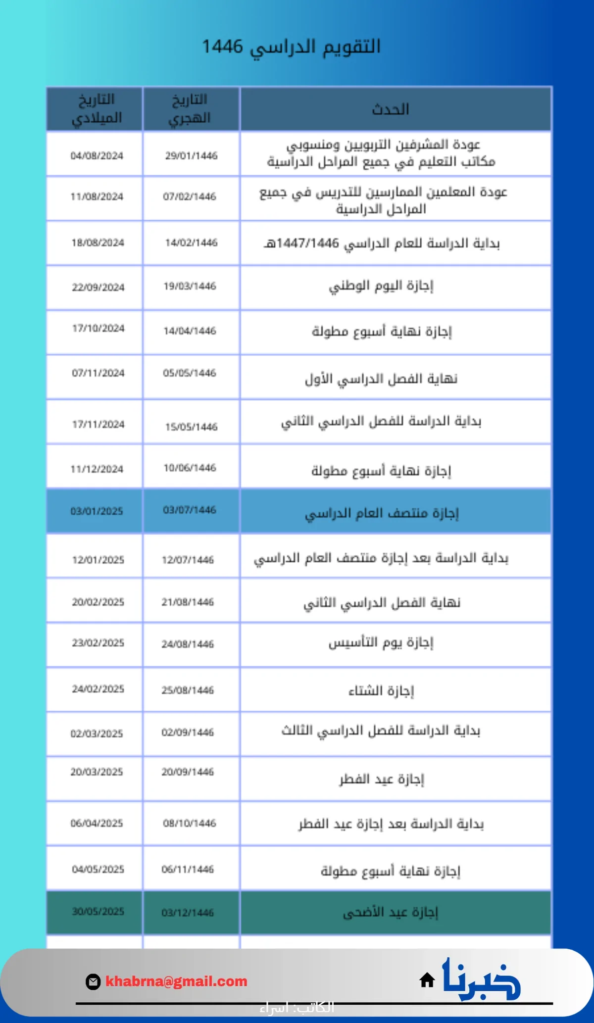 التقويم الدراسي 1446