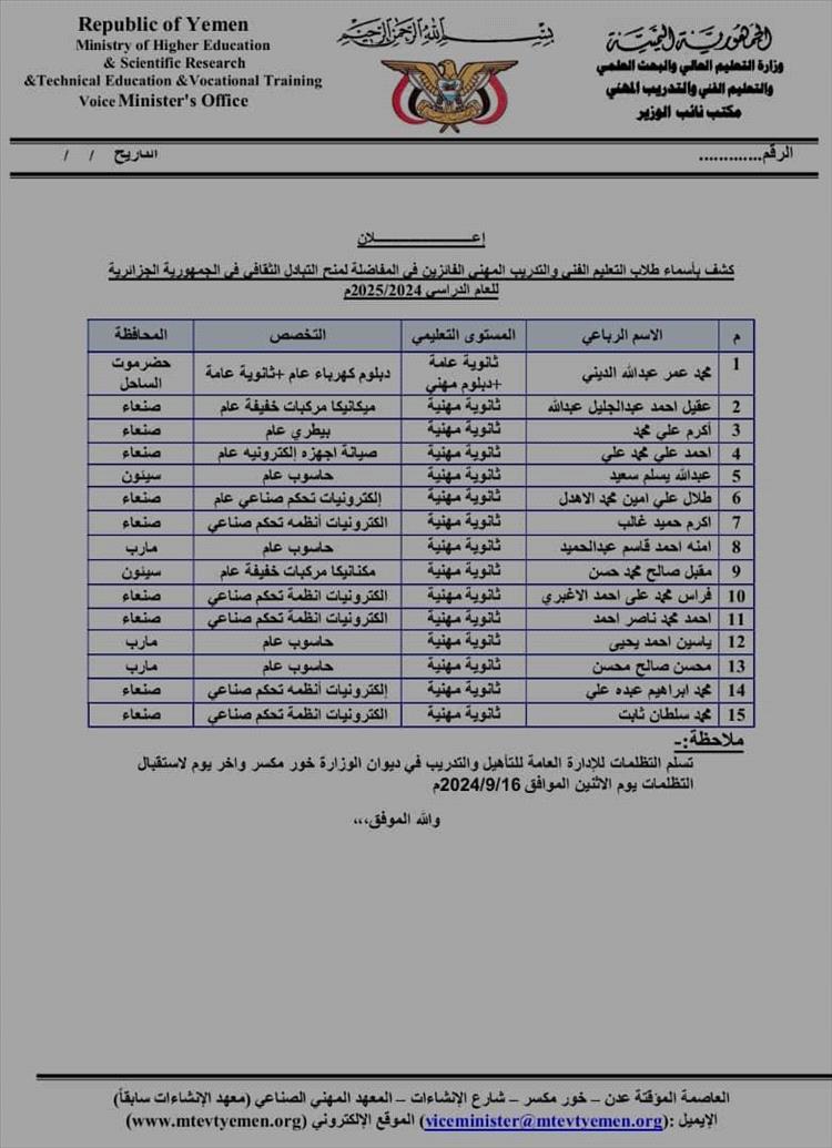 وزارة التعليم العالي تصدر توضيحًا بشأن المرشحين للدراسة في المغرب والجزائر