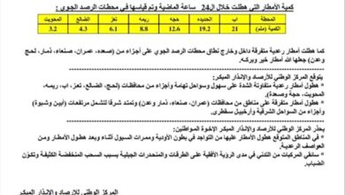 الأرصاد يتوقع هطول الأمطار في 14 محافظة خلال الساعة القادمة