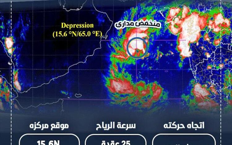 مركز التنبؤات الجوية يكشف آخر المستجدات حول المنخفض الجوي في بحر العرب