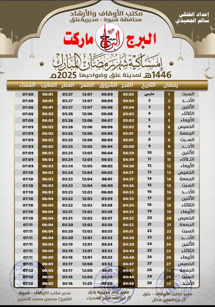 بدء توزيع 3000 نسخة من إمساكيات رمضان في مساجد مديرية عتق