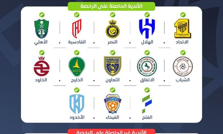 13 ناديًا من دوري روشن يحصلون على الرخصة الآسيوية