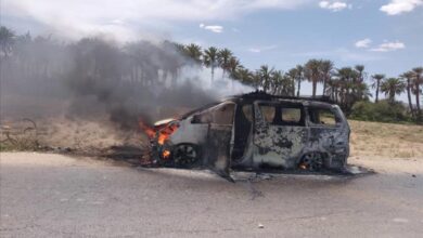 احتراق سيارة بسبب تسرب غاز في مديرية القطن بحضرموت