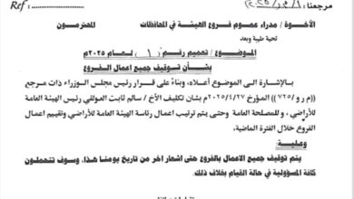 الهيئة العامة للأراضي توقف كافة أعمال الفروع بالمحافظات حتى إشعار آخر