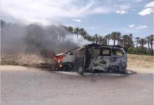 حريق في مركبة نتيجة تسرب غاز بالقطن دون إصابات بشرية