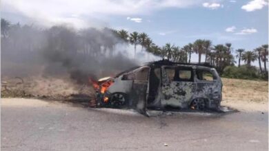 حريق في مركبة نتيجة تسرب غاز بالقطن دون إصابات بشرية