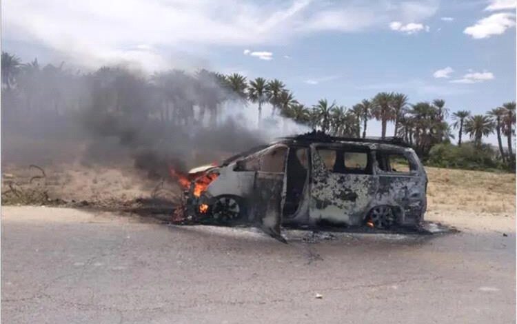 حريق في مركبة نتيجة تسرب غاز بالقطن دون إصابات بشرية