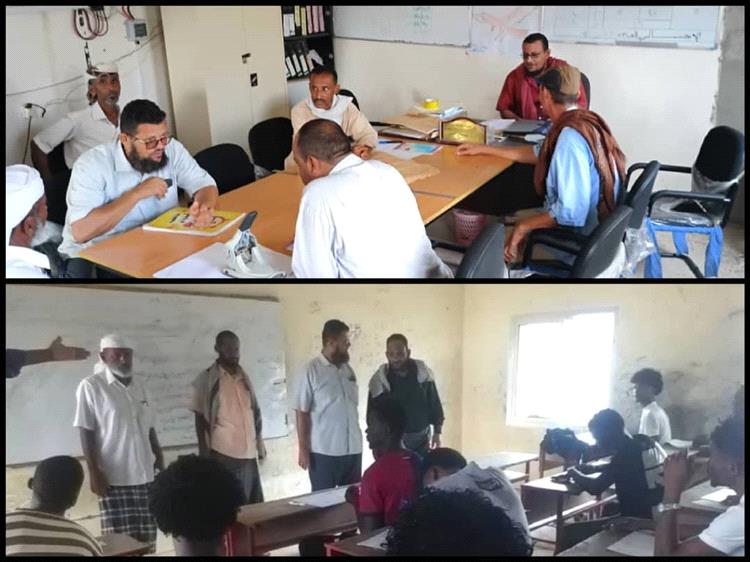 مدير التربية بمضاربة لحج يتفقد المركز الامتحاني بمخيم خرز للأجئين ويشيد بالانضباط