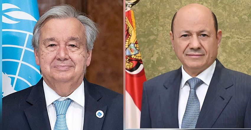 رئيس مجلس القيادة يتلقى برقية تهنئة من الامين العام للأمم المتحدة بمناسبة العيد الوطني 22 مايو