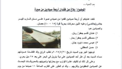 بلاغ عن فقدان أربعة صيادين من صيرة قبالة سواحل عدن