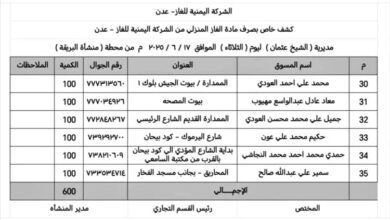 عدن الغد | الشركة اليمنية للغاز تنشر كشفًا بصرف 600 أسطوانة غاز في مديرية الشيخ عثمان