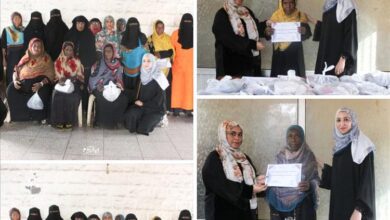 ملتقى بصمة يكرم عاملات النظافة بكسوة عيد الاضحى بمديرية صيرة