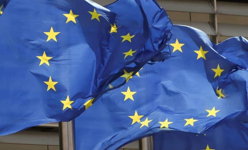 EU flags in front of European Parliament building in Brussels, Reuters photo.