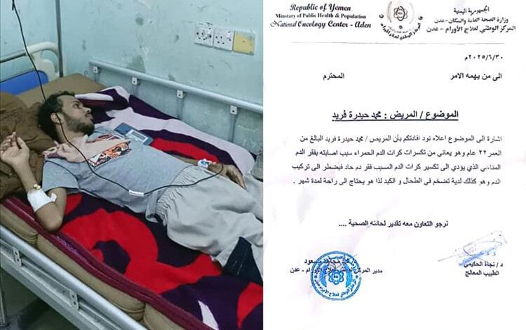 أسرة الجندي محمد حيدرة فريد تناشد القائد العام لقوات درع الوطن لإنقاذ حياة ابنها واستمرار راتبه
