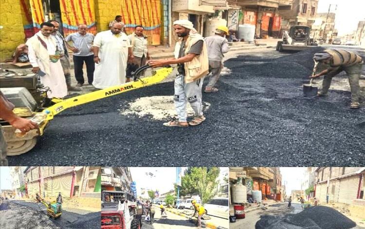 المشمر يطلع على أعمال سفلتة أجزاء من شارعي الكوثر والحوض عقب استكمال مشروع الصرف الصحي