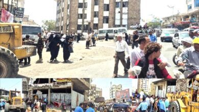 تعز.. حملة لإزالة العشوائيات من جولة النقطة الرابعة ومحيط مستشفى السويدي اليمني