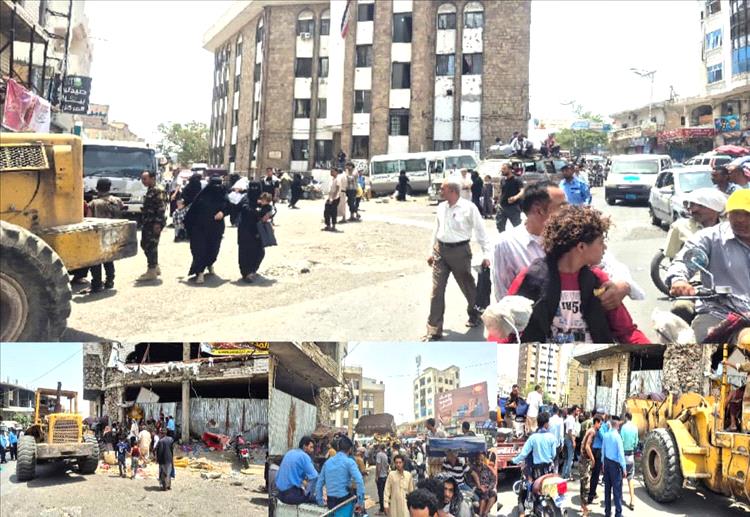 تعز.. حملة لإزالة العشوائيات من جولة النقطة الرابعة ومحيط مستشفى السويدي اليمني
