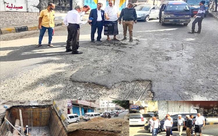 تنفيذاً لتوجيهات المشمر.. بدء أعمال ترميم غرفة محابس مشروع مياه تعز بعقبة شارع جمال