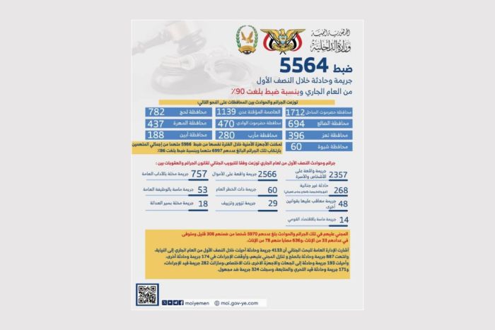 الداخلية: ضبط أكثر من 5 آلاف جريمة خلال النصف الأول من 2025