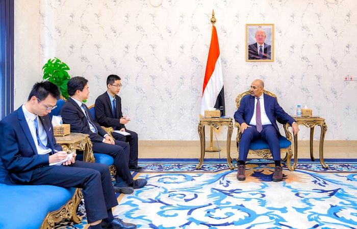 الزُبيدي يبحث مع القائم بأعمال السفير الصيني دعم قطاع الكهرباء ويؤكد حاجة اليمن للخبرات الصينية