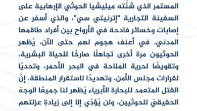 واشنطن تدين الهجوم الحوثي على السفينة التجارية "إترنيتي سي" في البحر الأحمر