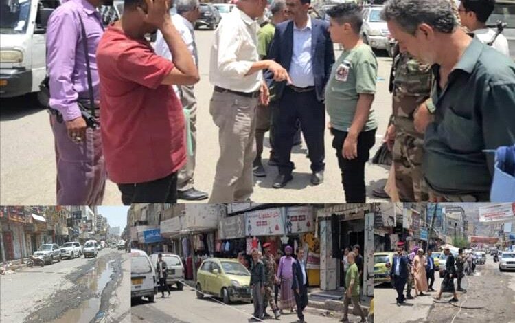 المشمر يوجه الأشغال بسرعة إعداد دراسة لإصلاح جزء متضرر من شارع التحرير الأسفل بتعز