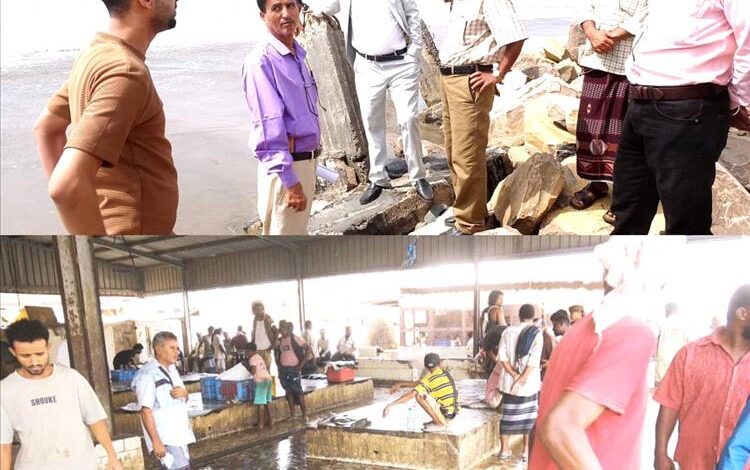 محافظ أبين يتفقد سير العمل في مركز خدمات تسويق  الأسماك في العاصمة زنجبار