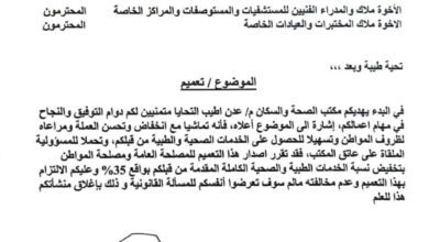 مكتب الصحة بعدن يوجه المستشفيات والمراكز الخاصة بتخفيض رسوم الخدمات الطبية بنسبة 35%