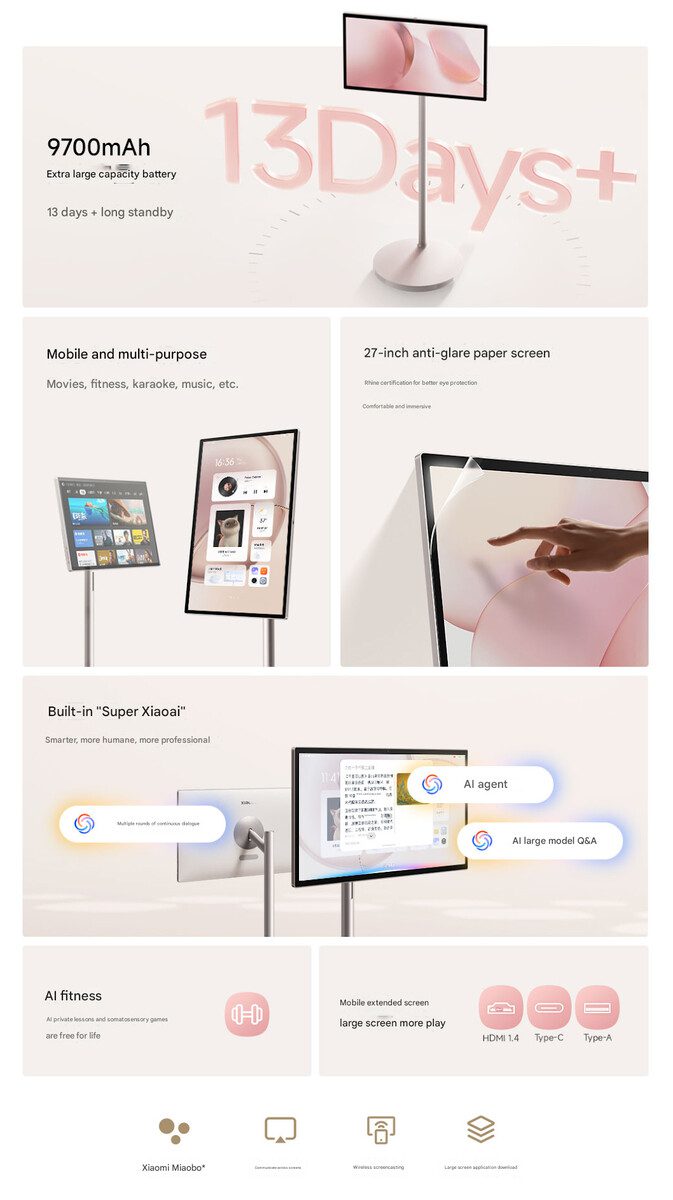 شاومي تطلق شاشة Smart Home Screen Max المحمولة بقياس 27 بوصة مع بطارية مدمجة