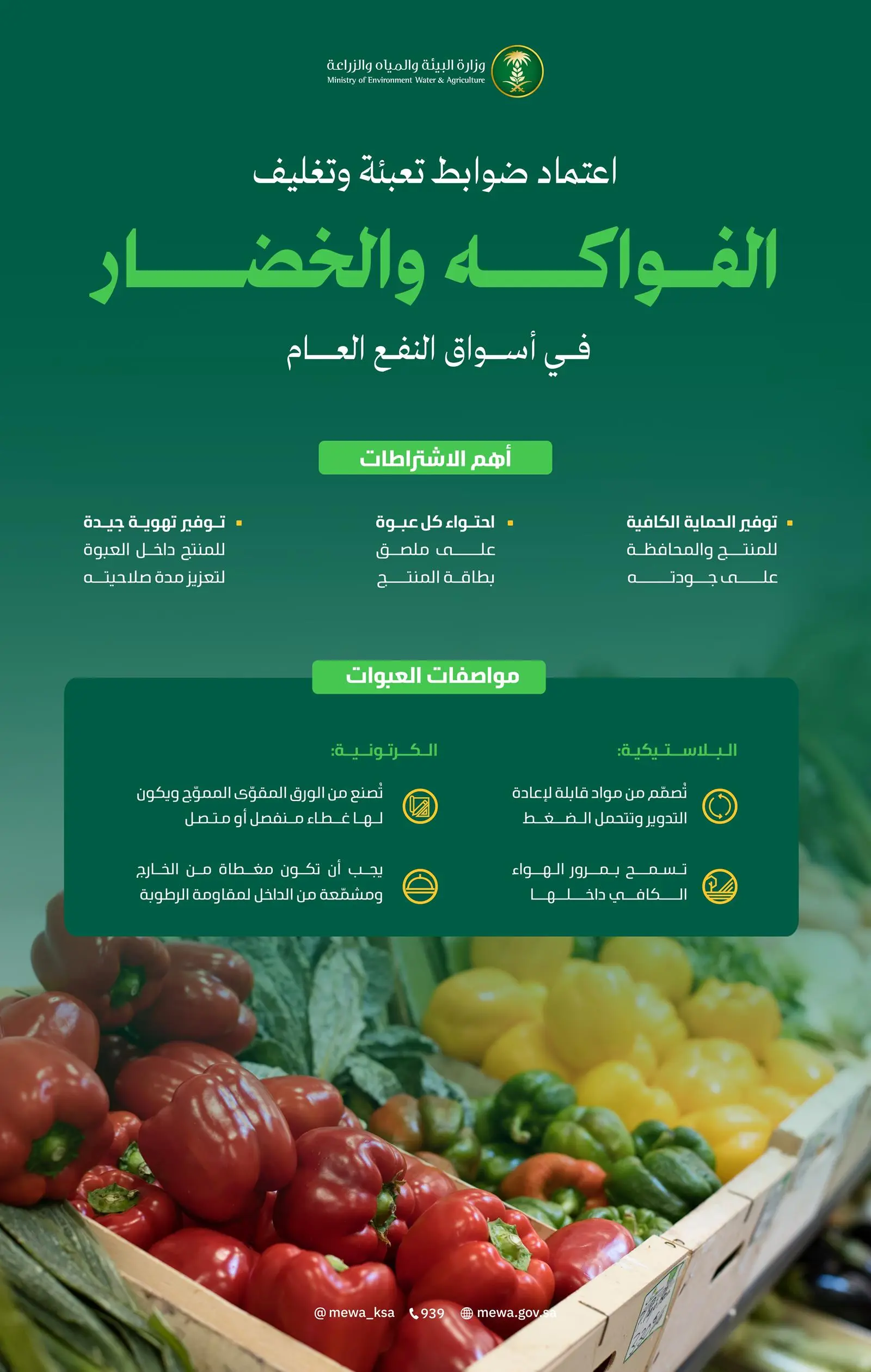 "البيئة" تعتمد ضوابط جديدة لتعبئة وتغليف الخضار والفواكه