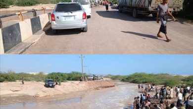 شبوة.. السيول تقطع الخط الدولي عدن - حضرموت