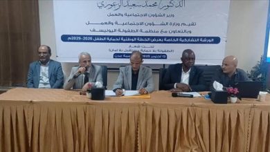 الوكيلان  د.صالح محمود و د. سالم الشبحي يدشنان ورشة الخطة الوطنية لحماية الطفل 2026 - 2029 في بلادنا