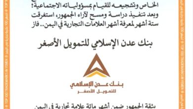 بنك عدن الإسلامي للتمويل الأصغر ضمن أشهر 100 علامة تجارية في اليمن