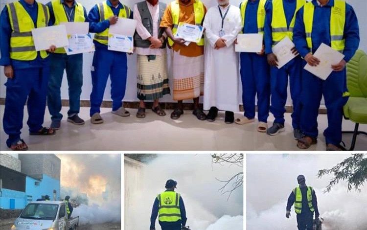 مجموعة القطيبي وهيئة الخليج وعدن يختتمان حملة الرش الضبابي والرذاذي في مديرية البريقة بالعاصمة عدن