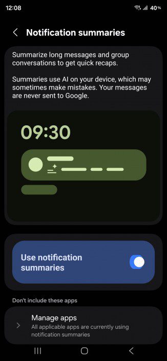 تحديث One UI 8.5 سيجلب ميزة ملخصات الإشعارات بالذكاء الاصطناعي