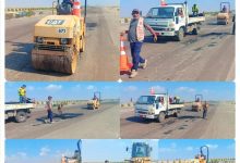 الشركة الكندية "O M" تواصل أعمال معالجة الحفر بالخلطة الاسفلتية الساخنة من موقع الخلاطة الاسفلتية الحديثة إلى نقطة العلم