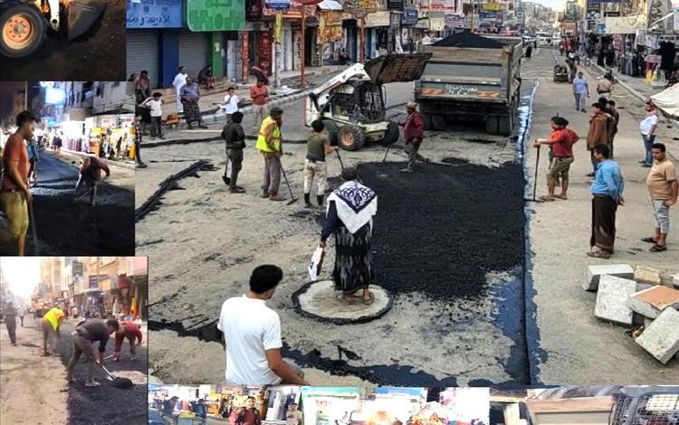 تنفيذ أعمال السفلته في شارع التحرير الأسفل بتعز