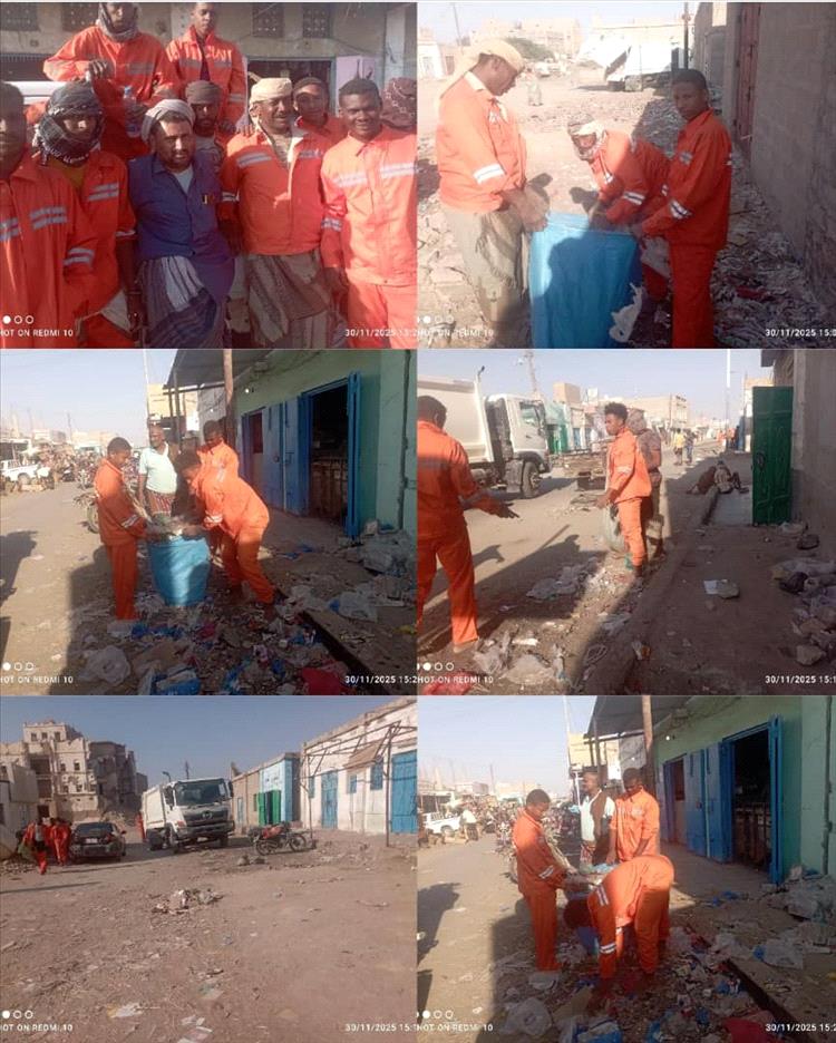 صندوق النظافة والتحسين بأحور ينفذ حملة إزالة للقمامة في الشارع العام ومحيط المحكمة القديمة ونادي أحور الرياضي