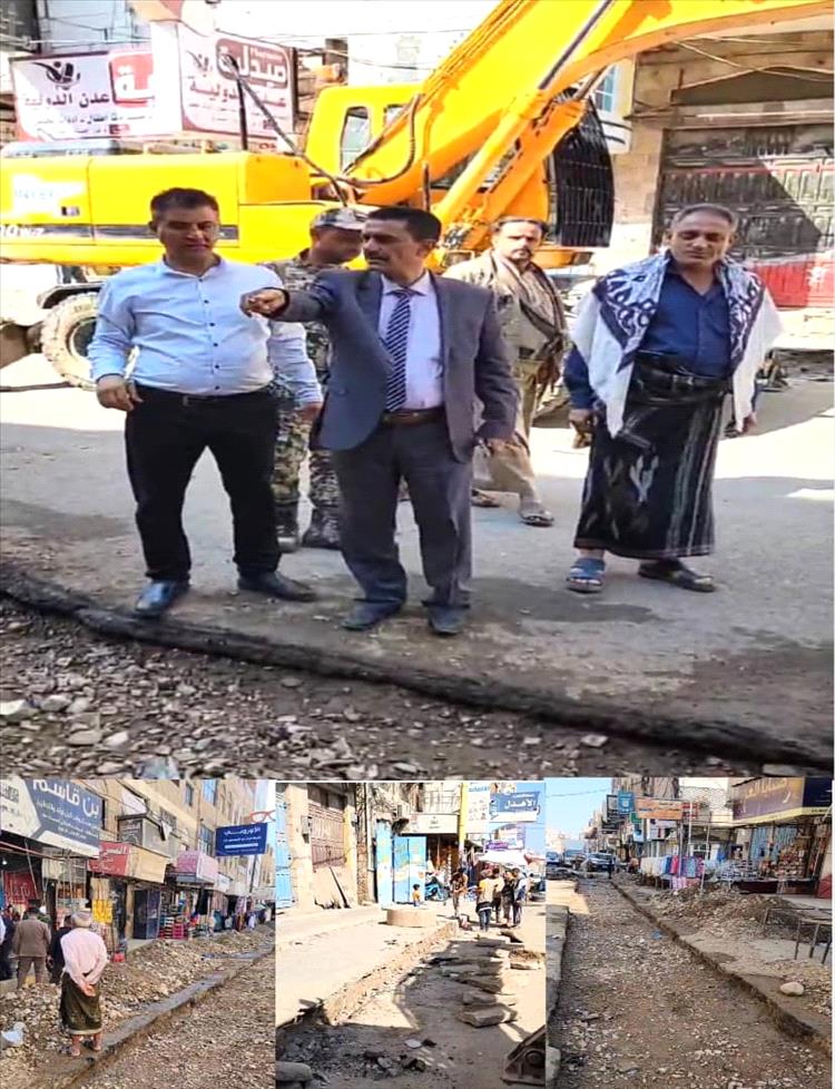 مدير عام "القاهرة" يتفقد أعمال السفلته الجارية في شارع التحرير الأسفل بتعز