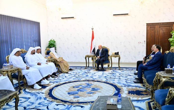 العليمي يشيد بالدعم الإماراتي لليمن ويثمّن توجيهات الشيخ محمد بن زايد بتمويل مشاريع الكهرباء بمليار دولار