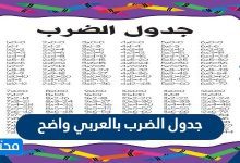 جدول الضرب بالعربي واضح