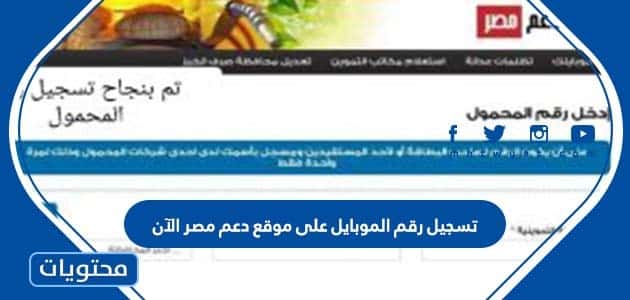 تسجيل رقم الموبايل على موقع دعم مصر الآن