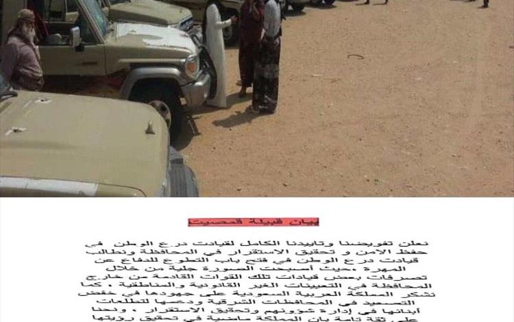 قبائل قمصيت تؤكد دعمها الكامل لقوات درع الوطن وتثمن دور التحالف بقيادة السعودية