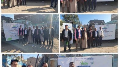 مدير عام قعطبه بكر الشاعري يدشن مشروع توزيع المياه الصالحة للشرب في مدينة قعطبة بدعم من مؤسسة صلة للتنمية.