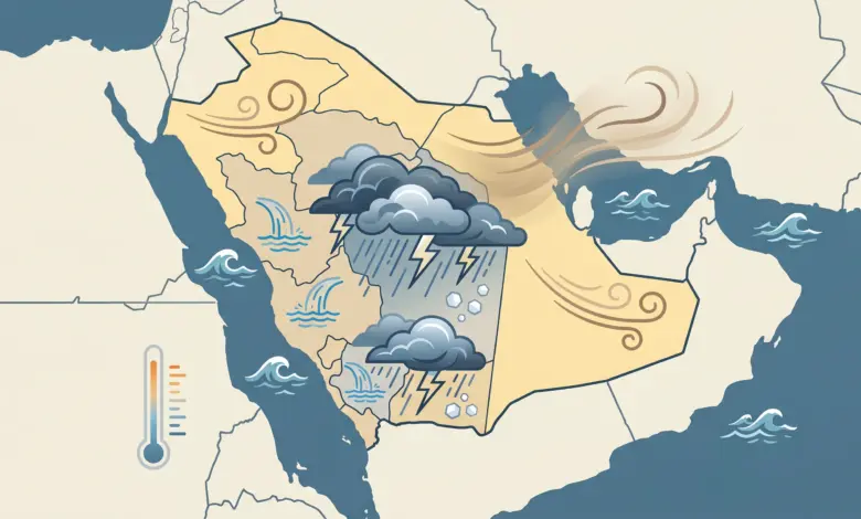 أمطار رعدية وسيول محتملة على 8 مناطق.. واضطراب جوي واسع يمتد من الشمال إلى الجنوب اليوم