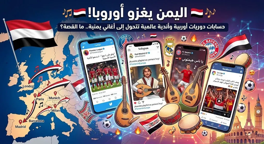 اليمن يغزو أوروبا! حسابات بطولات أوروبية واندية عالمية تتحول إلى أغاني يمنية.. ما القصة؟